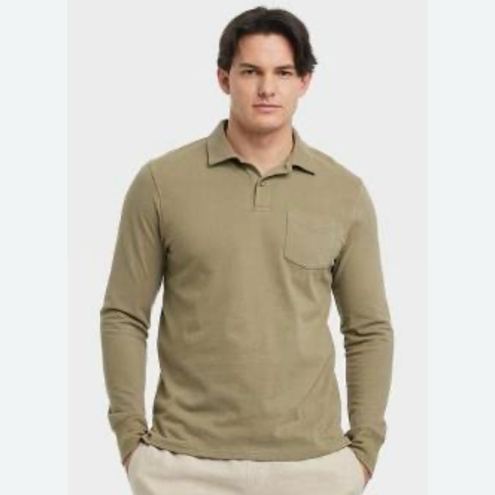 NWT VTG Goodfellow & Co Olive Green Polo Shirt Long Sleeve Men’s Size L Cotton